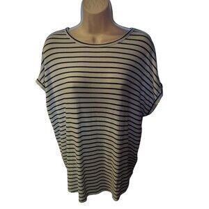 Buffalo David Bitton Top Women  White Black Stripe Short Sleeve Stretch Medium